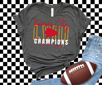 Kansas City LVIII Outline Champions Grey Graphic Tshirt - The Red Rival