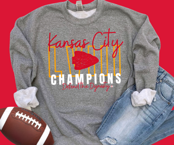 Kansas City LVIII Outline Champions Grey Graphic Sweatshirt - The Red Rival