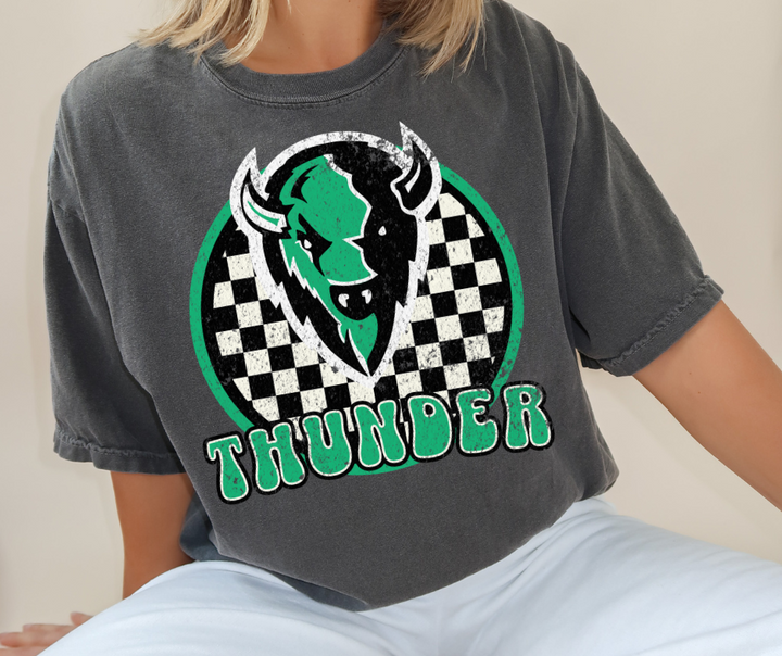 Checkered Circle Thunder on Charcoal Tee - The Red Rival
