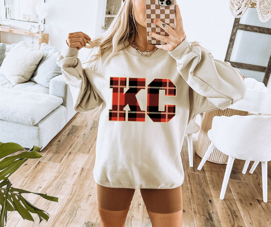 Plaid Christmas KC Tan Sweatshirt - The Red Rival