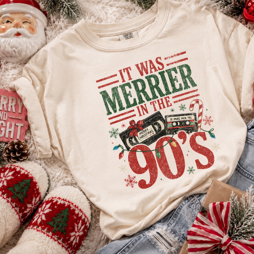 DEAL OF THE DAY - It Was Merrier in the 90s Tan Tee or Sweatshirt (FINAL SALE)