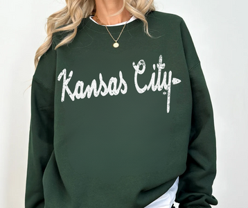 White Kansas City Script Forest Green Sweatshirt - The Red Rival