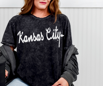 White Kansas City Script Mineral Wash Tee - The Red Rival