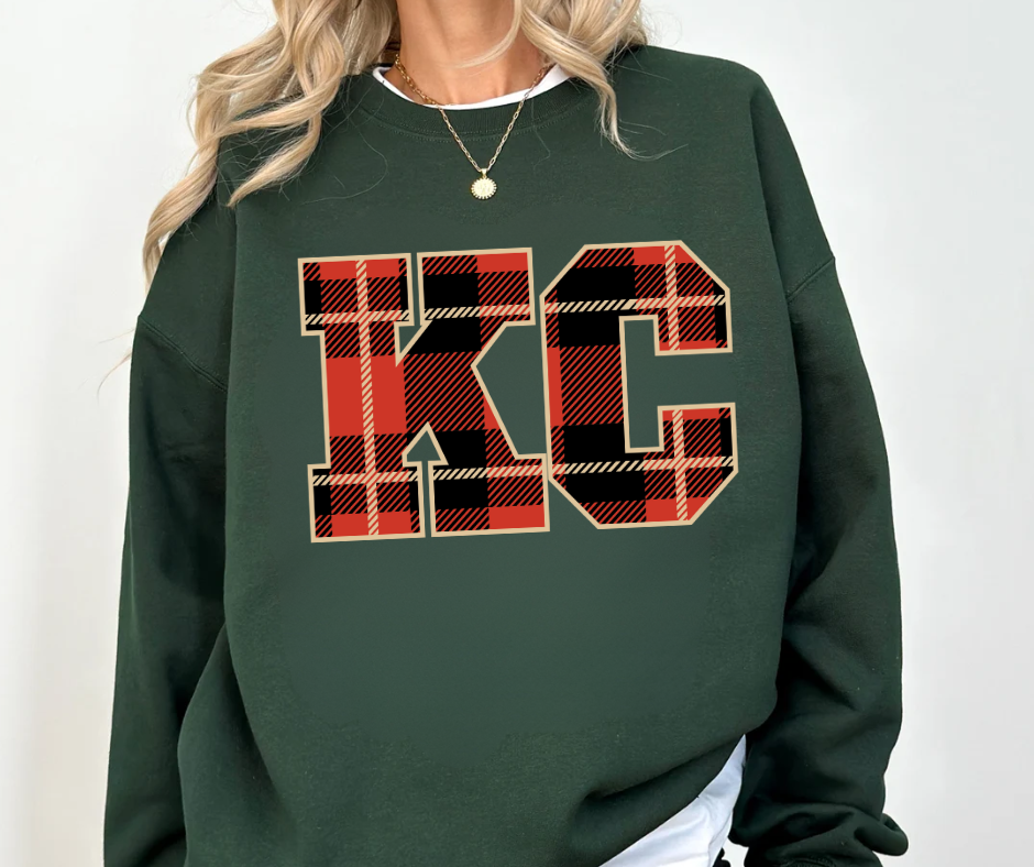 Plaid Christmas KC Forest Green Sweatshirt - The Red Rival