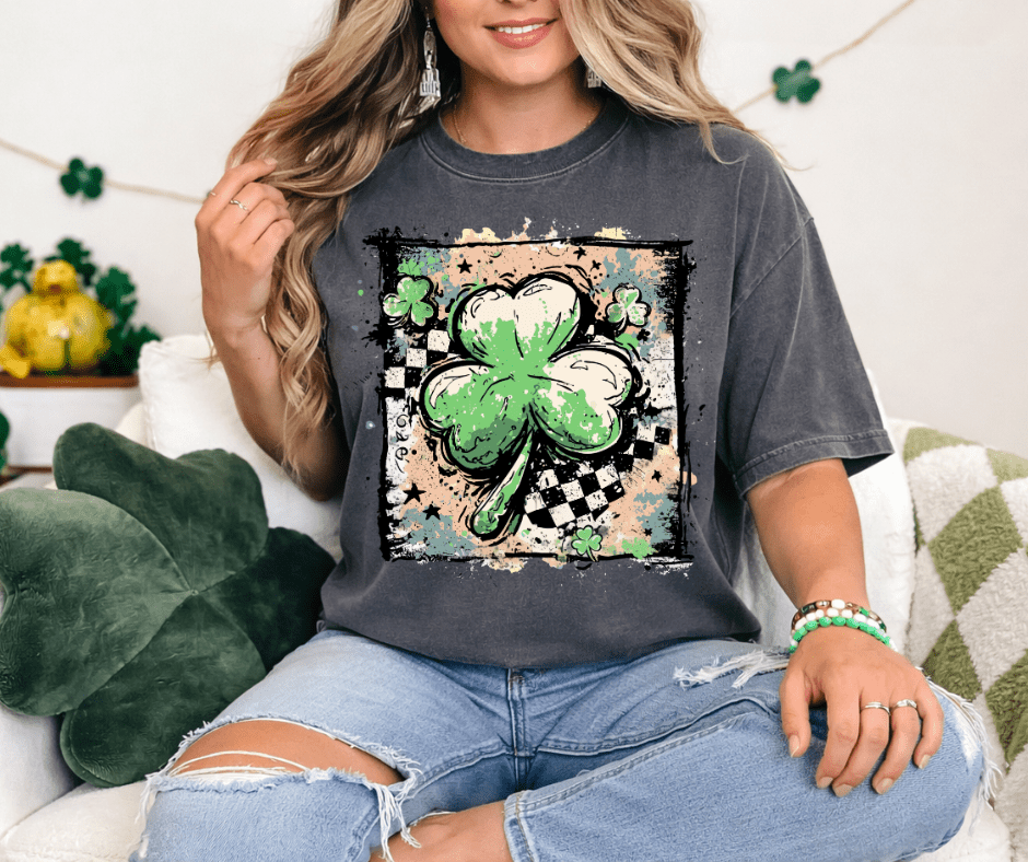 Abstract Checkered Clover Pepper Tee - Tees - The Red Rival