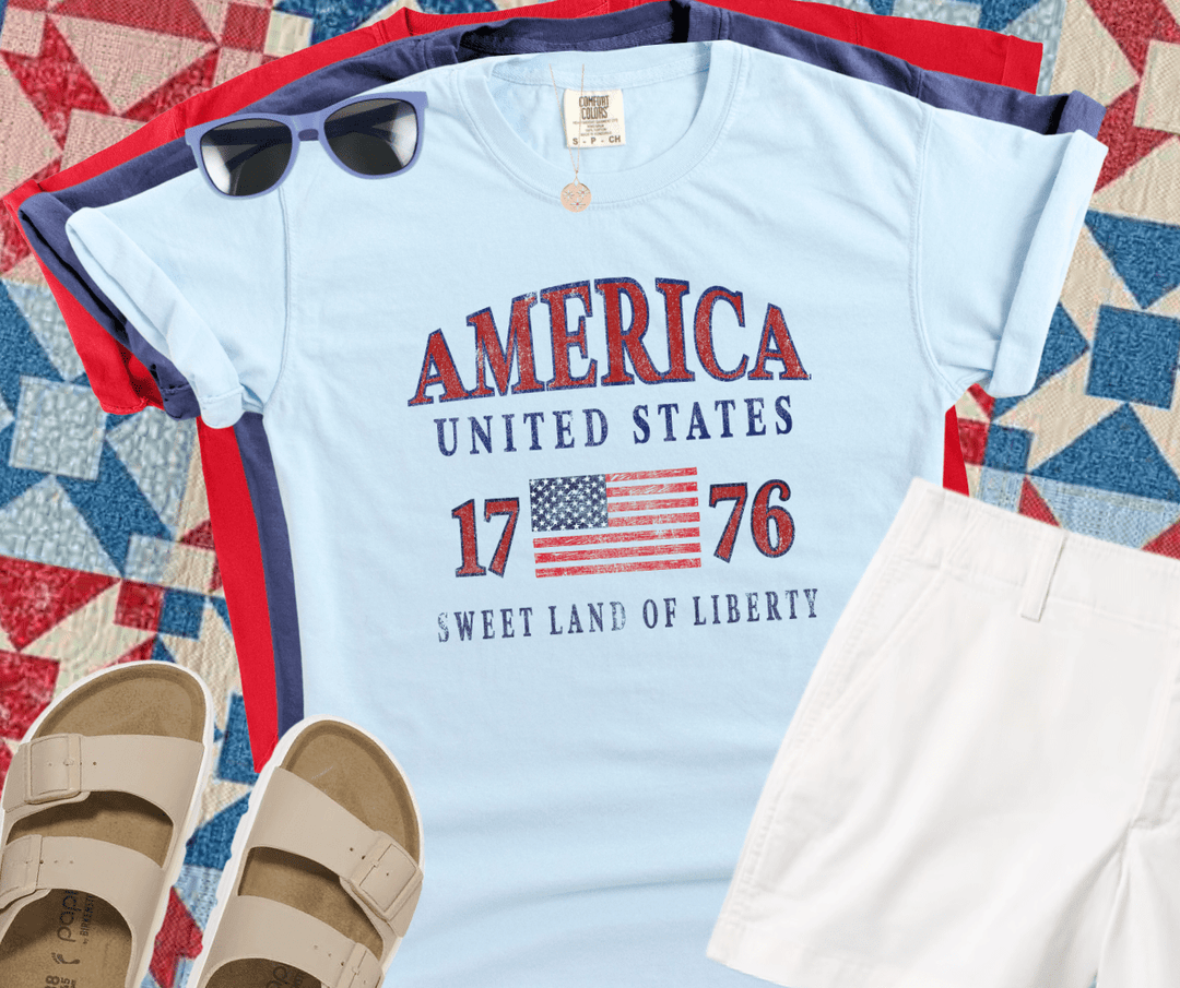 America Sweet Land of Liberty Light Blue Tee - Tees - The Red Rival