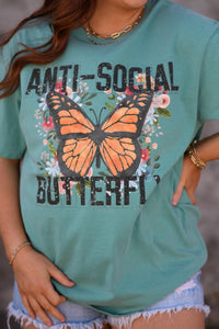 Anti-Social Butterfly Teal Tee - Graphic Tee - The Red Rival
