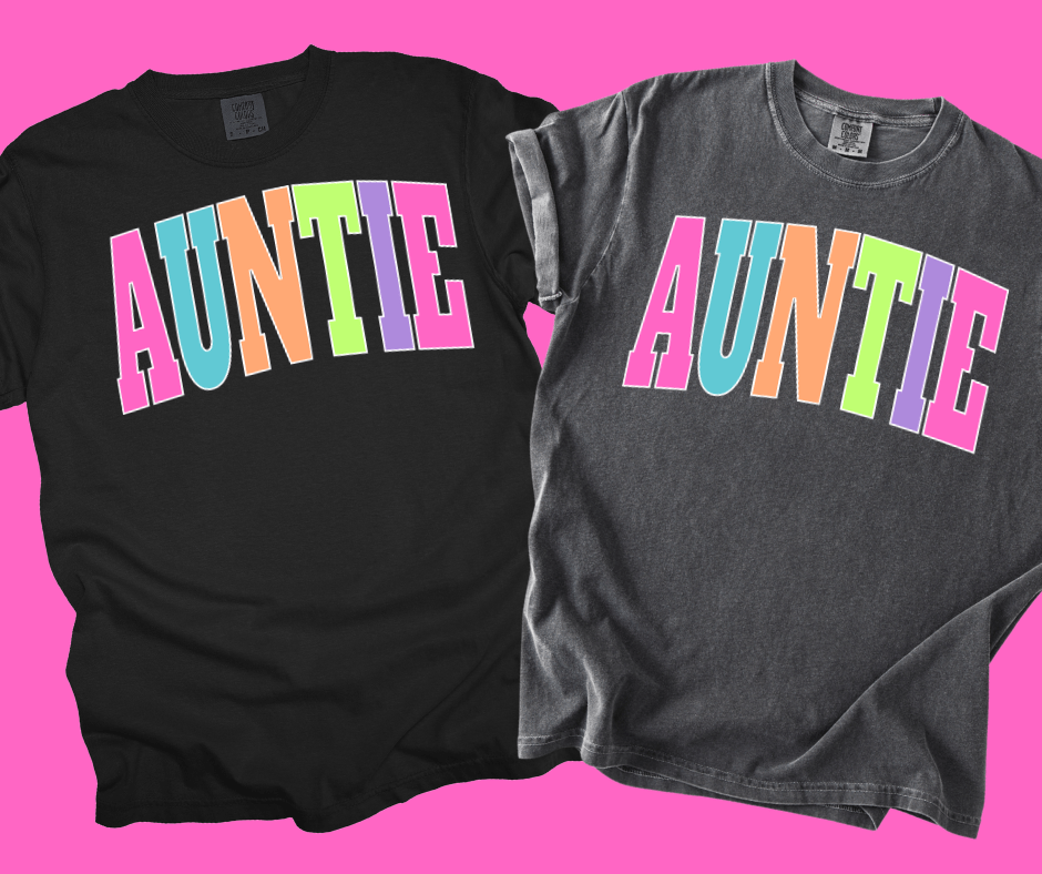 AUNTIE - Multi - Color Varsity Letters (Pick your design & tee color) - Graphic Tee - The Red Rival