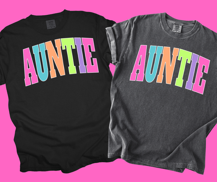 AUNTIE - Multi - Color Varsity Letters (Pick your design & tee color) - Graphic Tee - The Red Rival