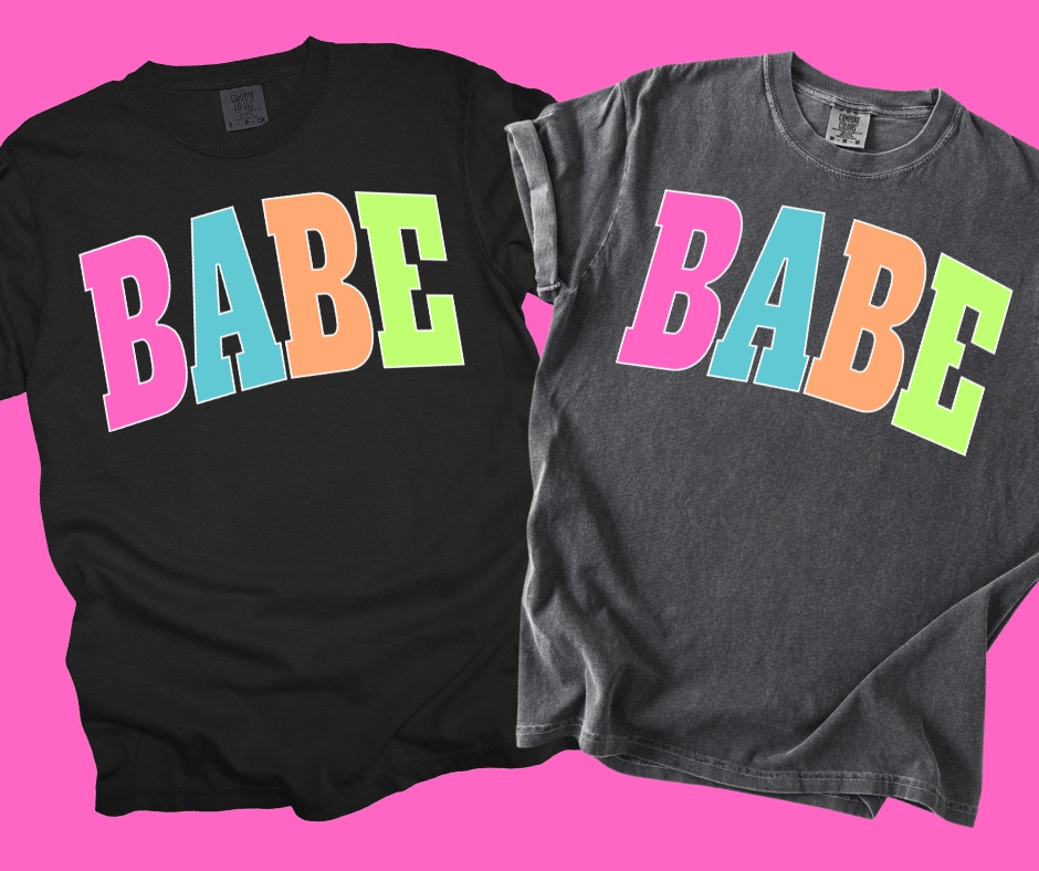 BABE - Multi - Color Varsity Letters (Pick your tee color) - Graphic Tee - The Red Rival