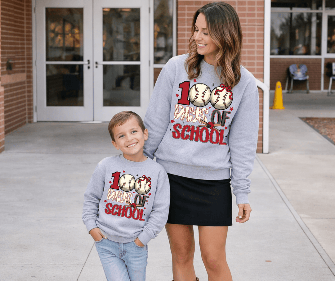 Baseball 100 Days of School Grey Tee or Sweatshirt - Tees - The Red Rival