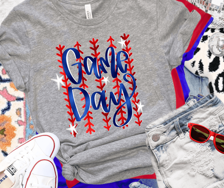Baseball Laces Game Day Grey Tee - Tees - The Red Rival