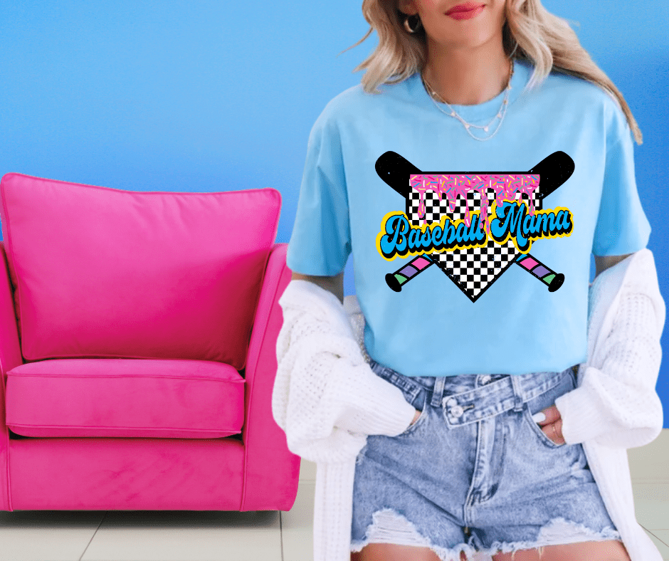 Baseball Mama Ice Cream Drip Blue Tee - Graphic Tee - The Red Rival
