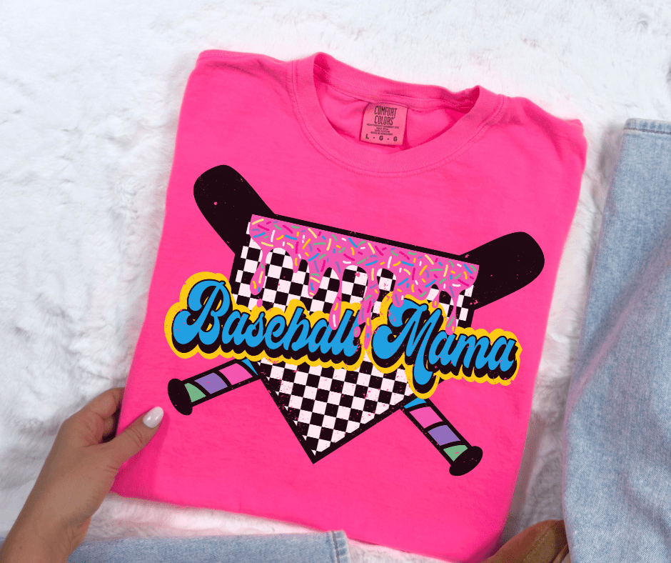 Baseball Mama Ice Cream Drip Pink Tee - Graphic Tee - The Red Rival