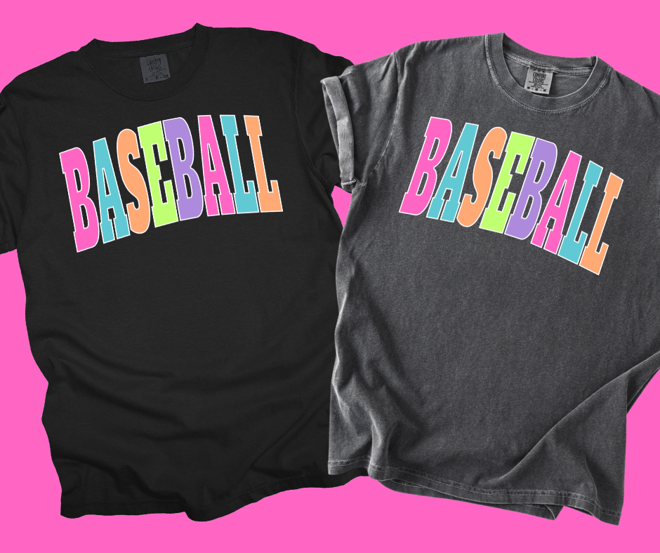 BASEBALL- Multi-Color Varsity Letters (Pick your tee color) – The Red Rival