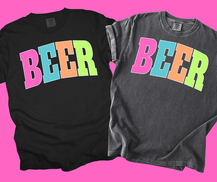 BEER - Multi - Color Varsity Letters (Pick your tee color) - Graphic Tee - The Red Rival