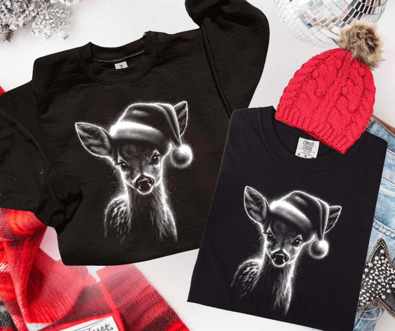 BLACK FRIDAY DEAL 4 - Santa Hat Reindeer - FINAL SALE - Graphic Tee - The Red Rival