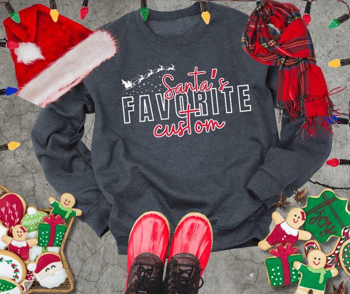 BLACK FRIDAY DEAL - Santa's Favorite CUSTOM Title DARK GREY SWEATSHIRT (FINAL SALE) - Tees - The Red Rival