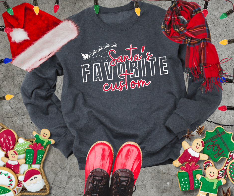BLACK FRIDAY DEAL - Santa's Favorite CUSTOM Title DARK GREY SWEATSHIRT (FINAL SALE) - Tees - The Red Rival