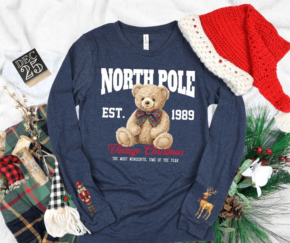 BLACK FRIDAY DEAL - Vintage North Pole Bear Nutcracker/Deer Sleeve Long Sleeve Tee OR Sweatshirt (FINAL SALE) - Tees - The Red Rival
