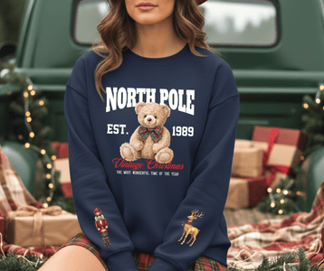 BLACK FRIDAY DEAL - Vintage North Pole Bear Nutcracker/Deer Sleeve Long Sleeve Tee OR Sweatshirt (FINAL SALE) - Tees - The Red Rival