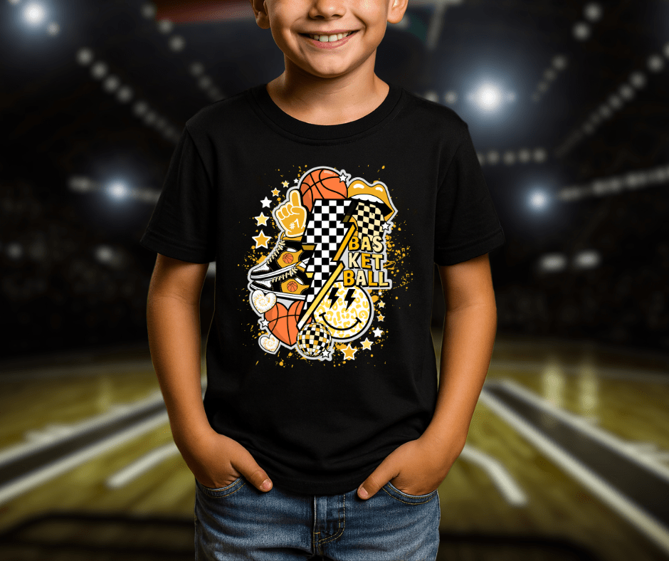 Black & Gold Basketball Icons Black Tee - Wholesale - The Red Rival