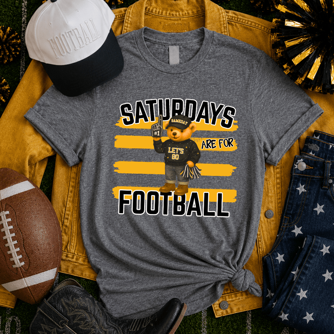 Black & Gold Bear Saturdays are for Football Grey Tee - Tees - The Red Rival