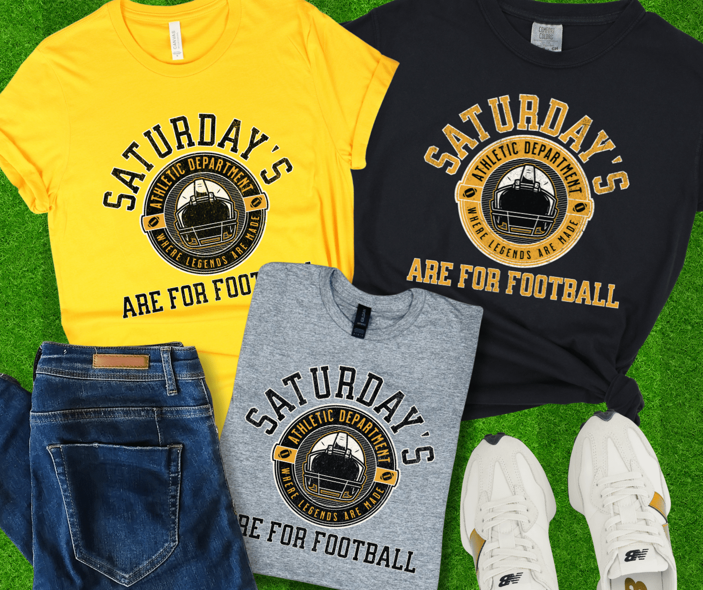 Black & Gold HELMET Saturday's Are For Football (Pick Your Tee Color) - Wholesale - The Red Rival