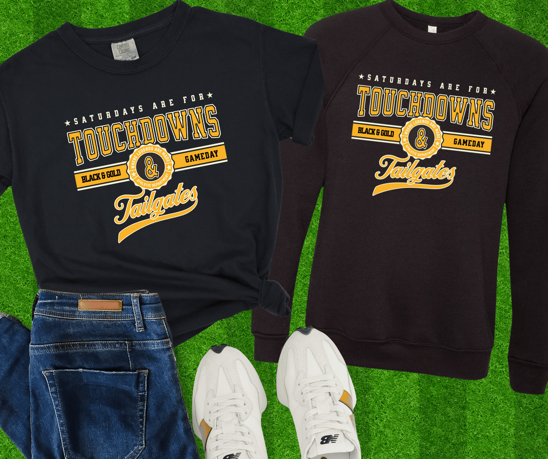 Black & Gold, Touchdown & Tailgates Black Tee or Sweatshirt - Wholesale - The Red Rival