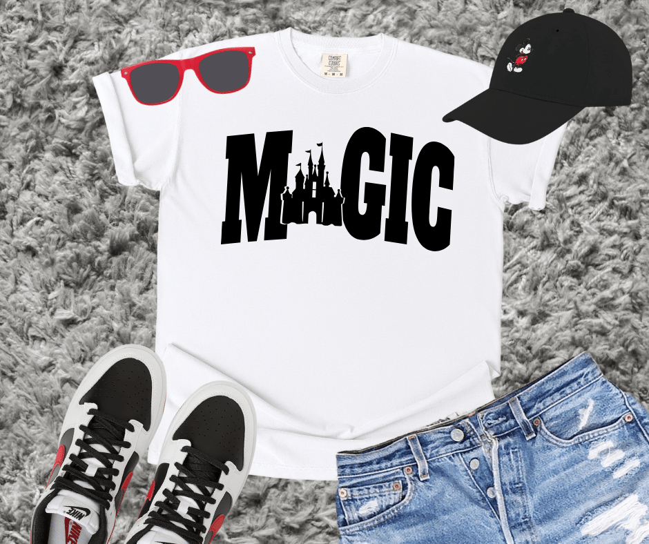 Black Magic Disney Castle White Tee - Graphic Tee - The Red Rival