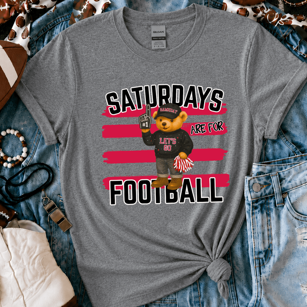 Black & Red Bear Saturdays are for Football Grey Tee - Tees - The Red Rival