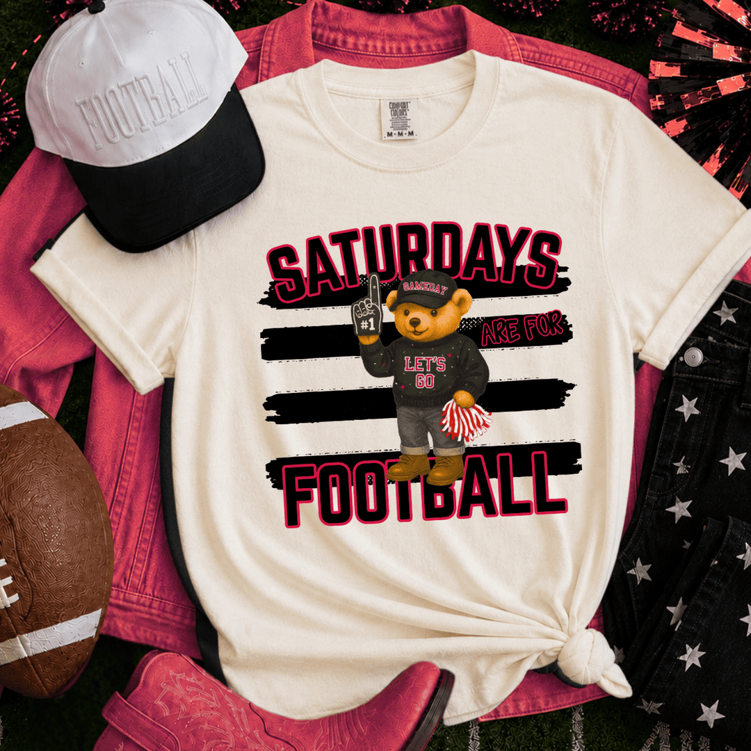 Black Stripes Bear Saturdays are for Football Ivory Tee - Tees - The Red Rival