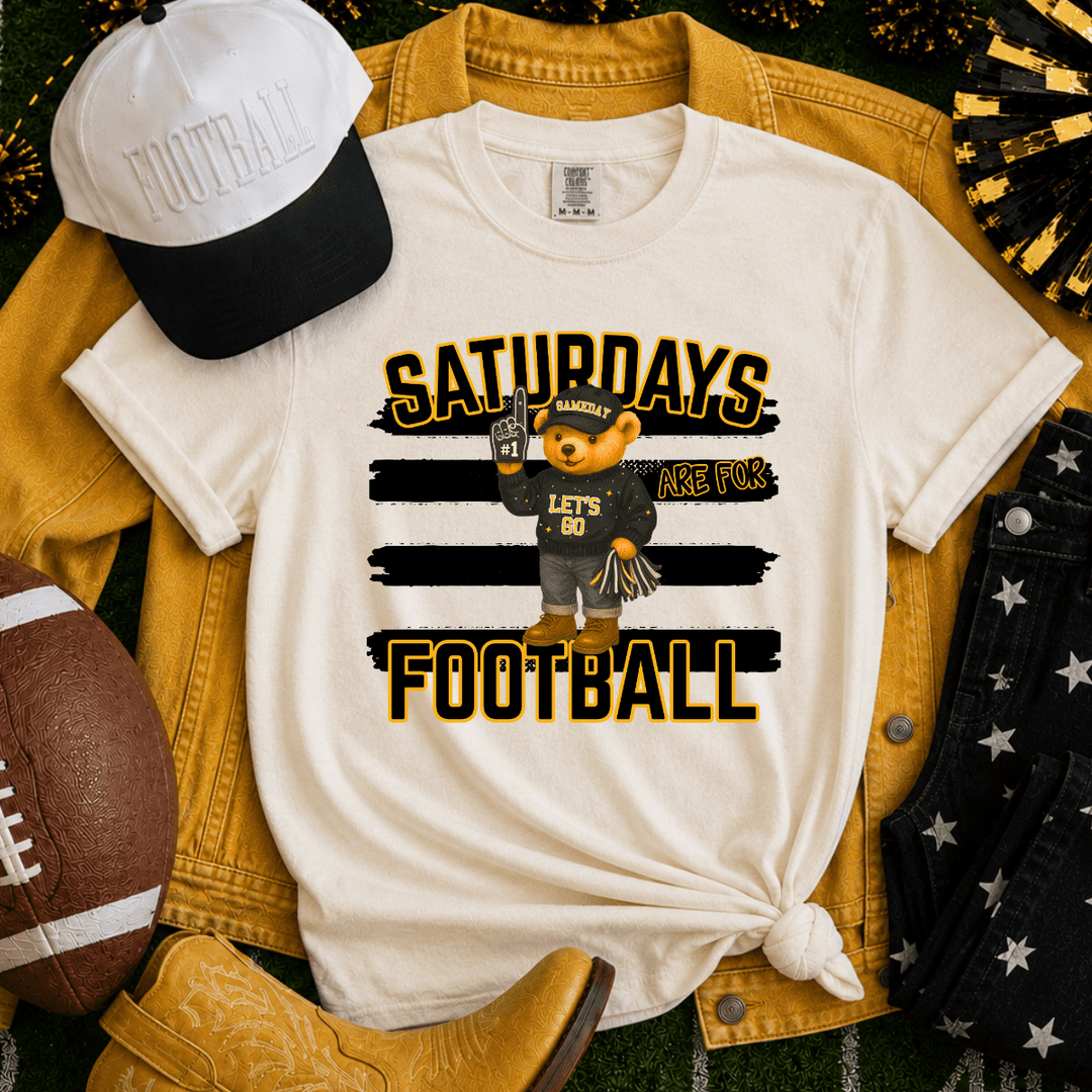 Black Stripes Bear Saturdays are for Football Ivory Tee - Tees - The Red Rival