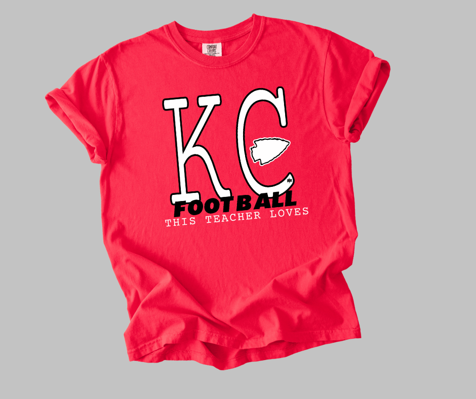 Black & White This Teacher Loves KC Football - Tees - The Red Rival