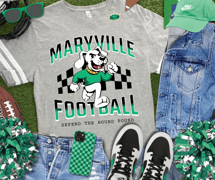 Black/Green Checkered Maryville Football Grey Jersey Tee - Wholesale - The Red Rival