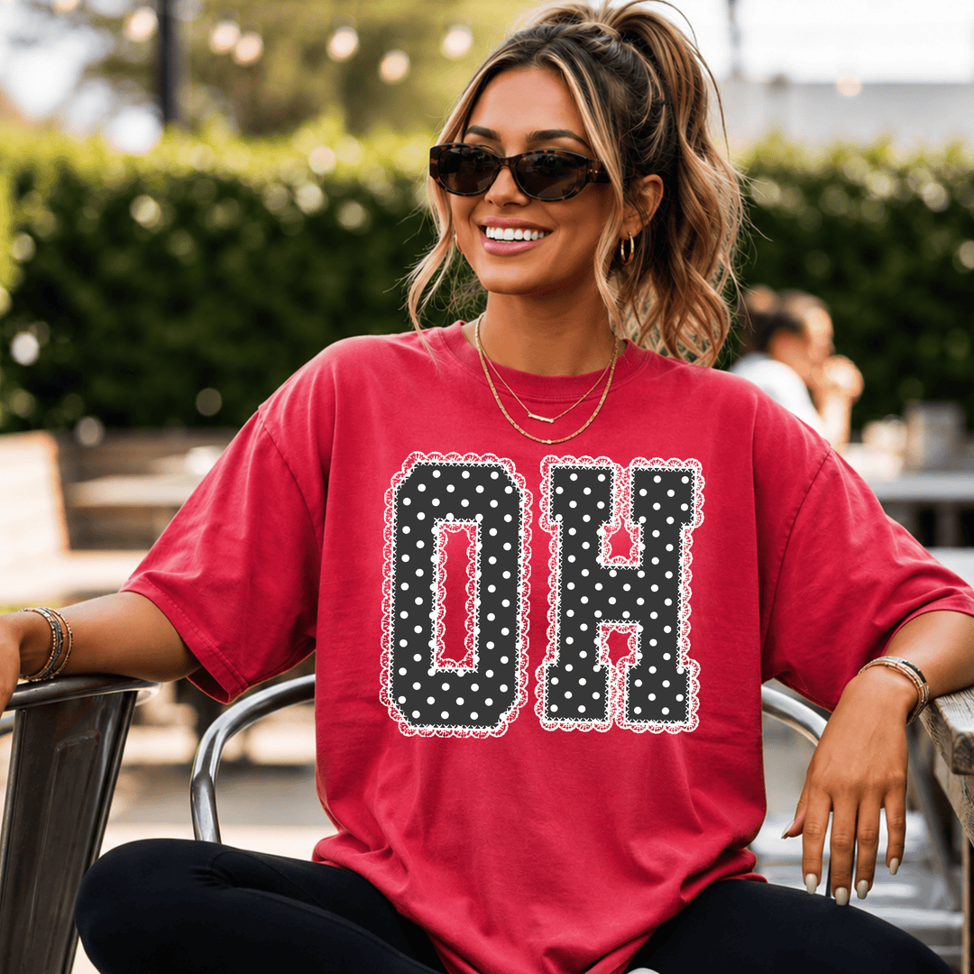 Black/White Polkadot Lace O-H Letters Red Tee or Sweatshirt - Tees - The Red Rival
