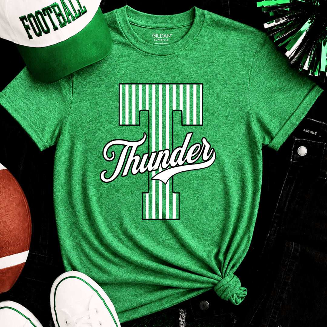 Black/White Striped THUNDER Heather Green Tee - Tees - The Red Rival