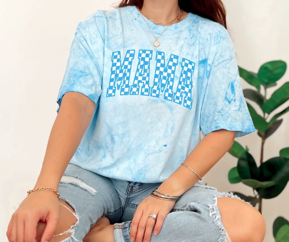 Blue Checkered Mama Blue Tie Dye Tee - Graphic Tee - The Red Rival