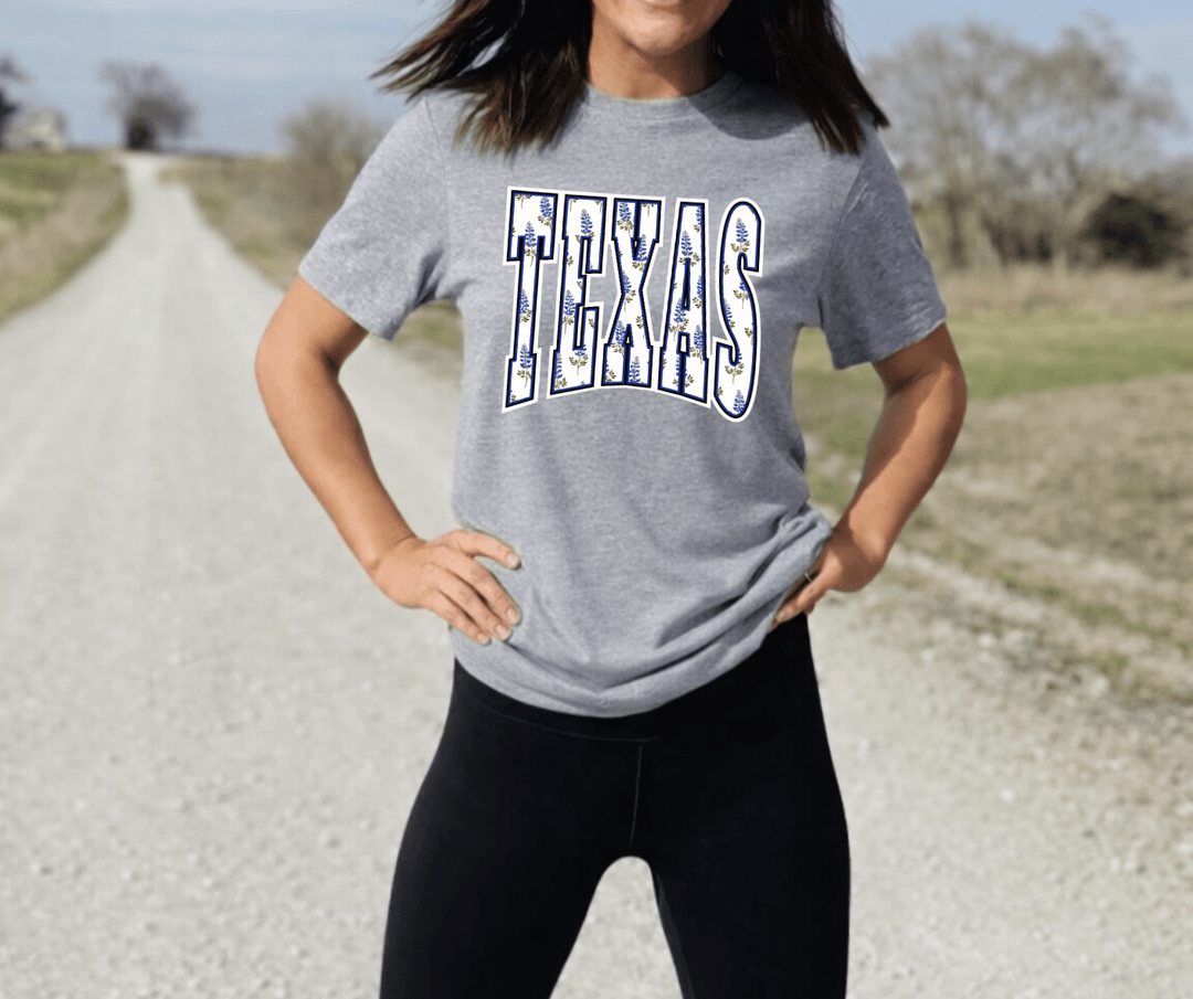Blue Flowers TEXAS Grey Tee - Tees - The Red Rival