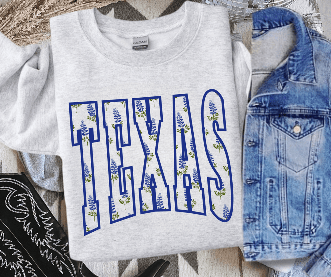 Blue Flowers TEXAS Text Ash Sweatshirt - Tees - The Red Rival