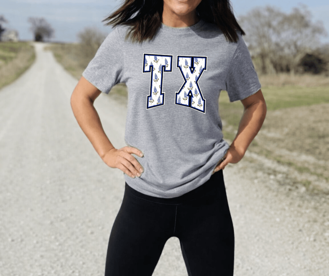 Blue Flowers TX Grey Tee - Tees - The Red Rival