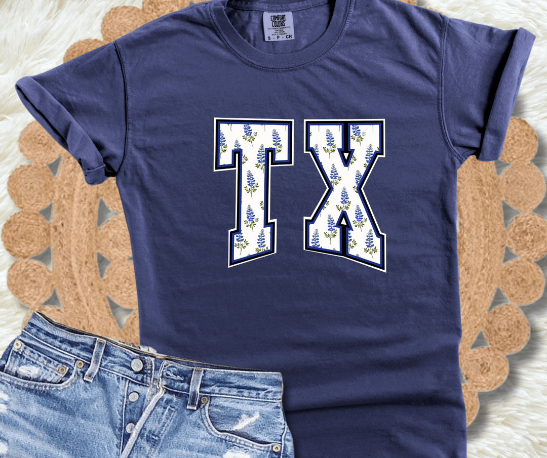 Blue Flowers TX Navy Tee - Tees - The Red Rival