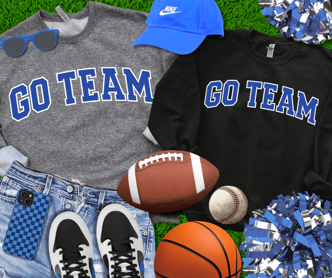Blue Go Team Varsity Letters (Pick Your Color & Style) - Tees & Sweatshirts - The Red Rival