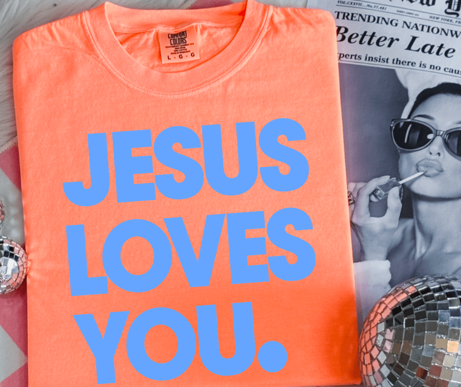 Blue Jesus Loves You on Orange Tee - Graphic Tee - The Red Rival
