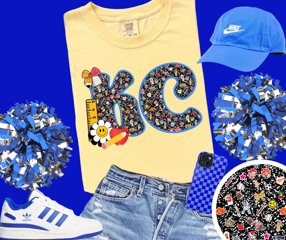 Blue KC Composition Letters Butter Tee - Tees - The Red Rival