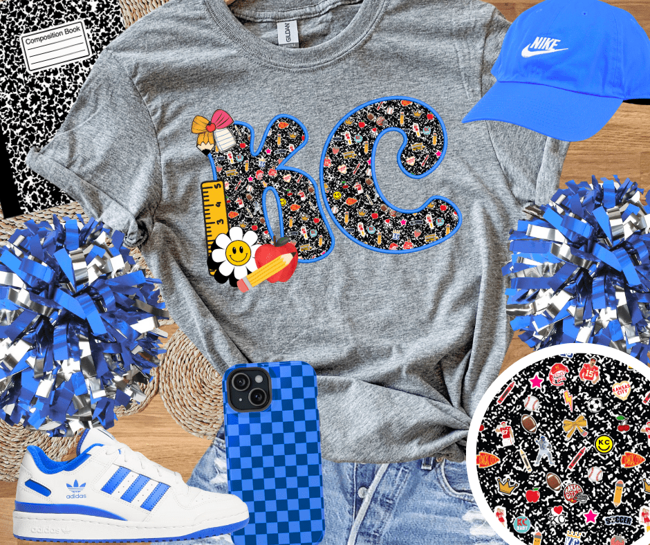 Blue KC Composition Letters Graphite Heather Tee - Tees - The Red Rival