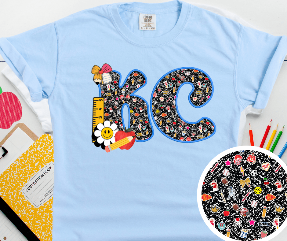 Blue KC Composition Letters Light Blue Tee - Tees - The Red Rival