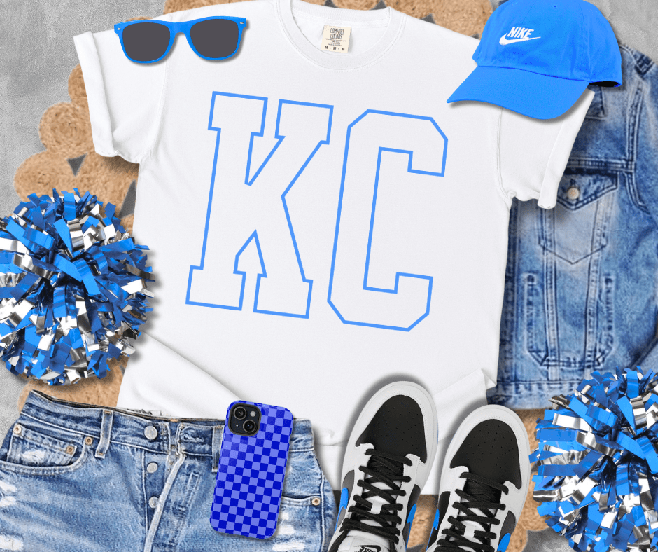Blue KC Letters (Pick Your Tee Color) - Tees - The Red Rival