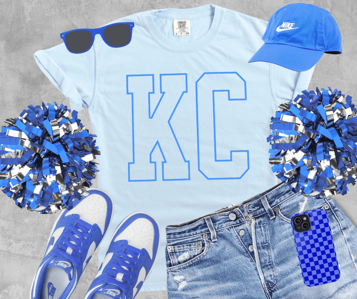 Blue KC Letters (Pick Your Tee Color) - Tees - The Red Rival