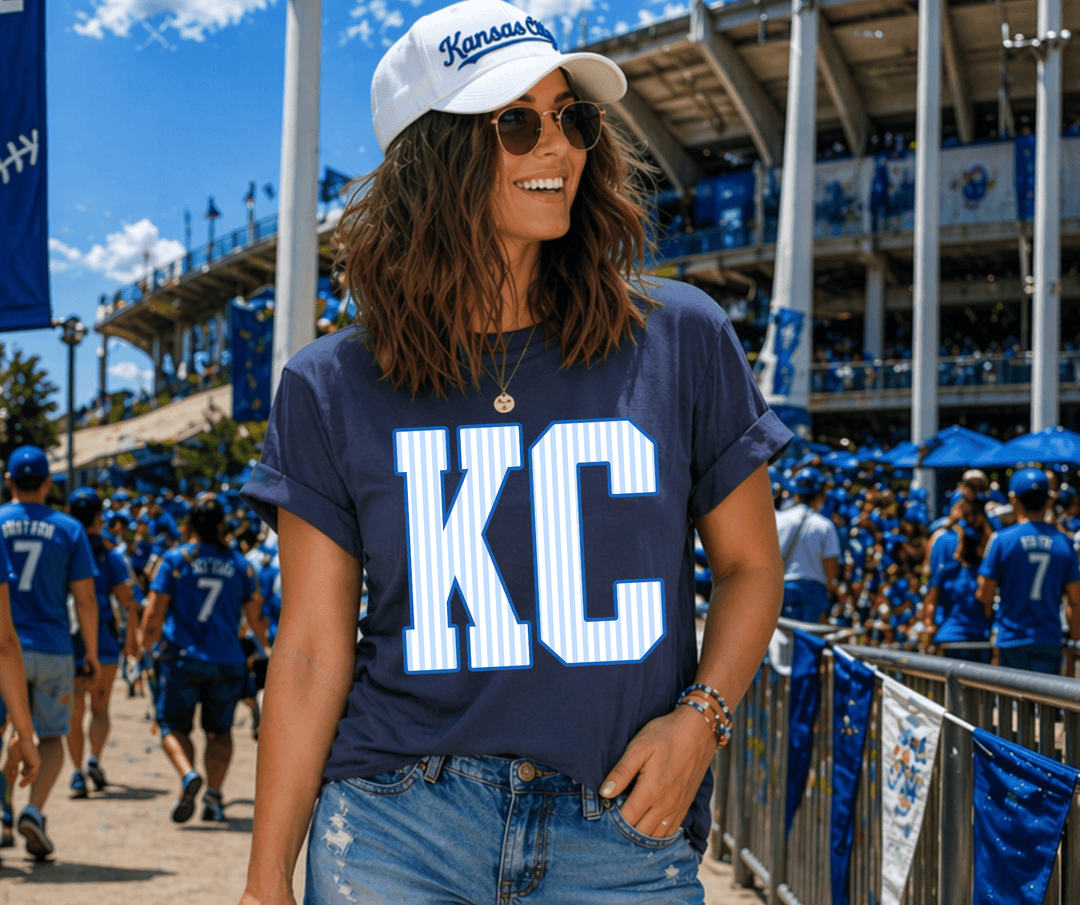 Blue Striped KC Navy Tee - Graphic Tee - The Red Rival